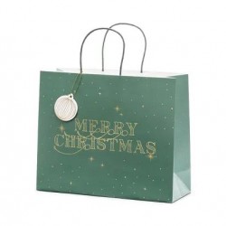 BEAUTY HOME ΧΑΡΤΙΝΗ ΤΣΑΝΤΑ MERRY CHRISTMAS ΠΡΑΣΙΝΗ  32.5×26.5×11.5CM      