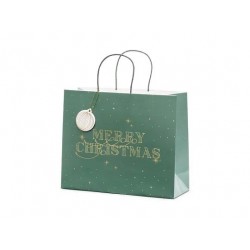 BEAUTY HOME ΧΑΡΤΙΝΗ ΤΣΑΝΤΑ MERRY CHRISTMAS ΠΡΑΣΙΝΗ  32.5×26.5×11.5CM      