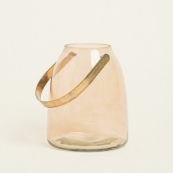 BEAUTY HOME ΓΥΑΛΙΝΟ ΦΑΝΑΡΙ ΜΕ ΜΕΤΑΛΛΙΚΗ ΛΑΒΗ 14 X 16,5 CM ΚΕΧΡΙΜΠΑΡΙ      