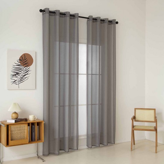 BEAUTY HOME ΚΟΥΡΤΙΝΑ ΓΑΖΑ ΜΟΝΟΧΡΩΜΗ ΜΕ 8 ΜΕΤΑΛΛΙΚΟΥΣ ΚΡΙΚΟΥΣ SHARP ART 8448 140X270 ΜΠΕΖ      