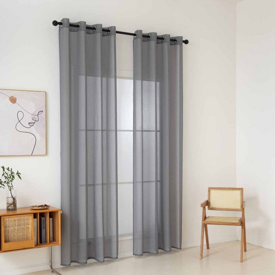 BEAUTY HOME ΚΟΥΡΤΙΝΑ ΓΑΖΑ ΜΟΝΟΧΡΩΜΗ ΜΕ 8 ΜΕΤΑΛΛΙΚΟΥΣ ΚΡΙΚΟΥΣ SHARP ART 8448 140X270 ΑΝΘΡΑΚΙ      
