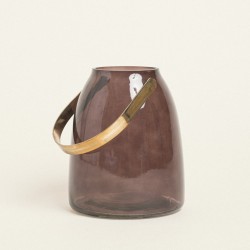 BEAUTY HOME ΓΥΑΛΙΝΟ ΦΑΝΑΡΙ ΜΕ ΜΕΤΑΛΛΙΚΗ ΛΑΒΗ 14 X 16,5 CM ΣΟΚΟΛΑ      