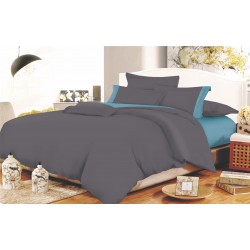 ΣΕΤ ΣΕΝΤΟΝΙΑ ΚΟΜΒΟΣ COTTON LINE ANTHRACES - DOLPHIN BLUE ΜΟΝΟΧΡΩΜΑ ΜΕ ΦΑΣΑ ΜΟΝΑ 160X240
