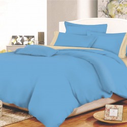 ΠΑΠΛΩΜΑΤΟΘΗΚΗ ΚΟΜΒΟΣ COTTON LINE SKY BLUE - BEIGE ΜΟΝΟΧΡΩΜΗ ΜΕ ΦΑΣΑ ΔΙΠΛΗ 200X240