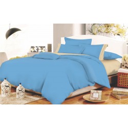 ΠΑΠΛΩΜΑΤΟΘΗΚΗ ΚΟΜΒΟΣ COTTON LINE SKY BLUE - BEIGE ΜΟΝΟΧΡΩΜΗ ΜΕ ΦΑΣΑ ΔΙΠΛΗ 200X240