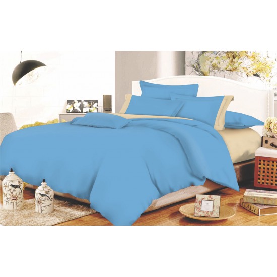 ΠΑΠΛΩΜΑΤΟΘΗΚΗ ΚΟΜΒΟΣ COTTON LINE SKY BLUE - BEIGE ΜΟΝΟΧΡΩΜΗ ΜΕ ΦΑΣΑ ΔΙΠΛΗ 200X240