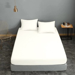 ΣΕΝΤΟΝΙ ΚΟΜΒΟΣ COTTON LINE ΜΟΝΟΧΡΩΜΟ WHITE ΥΠΕΡΔΙΠΛΟ ΜΕ ΛΑΣΤΙΧΟ 170X200+22