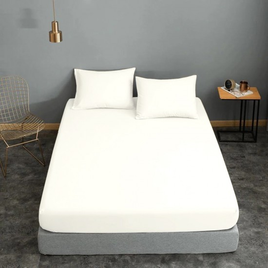 ΣΕΝΤΟΝΙ ΚΟΜΒΟΣ COTTON LINE ΜΟΝΟΧΡΩΜΟ WHITE ΥΠΕΡΔΙΠΛΟ ΜΕ ΛΑΣΤΙΧΟ 170X200+22