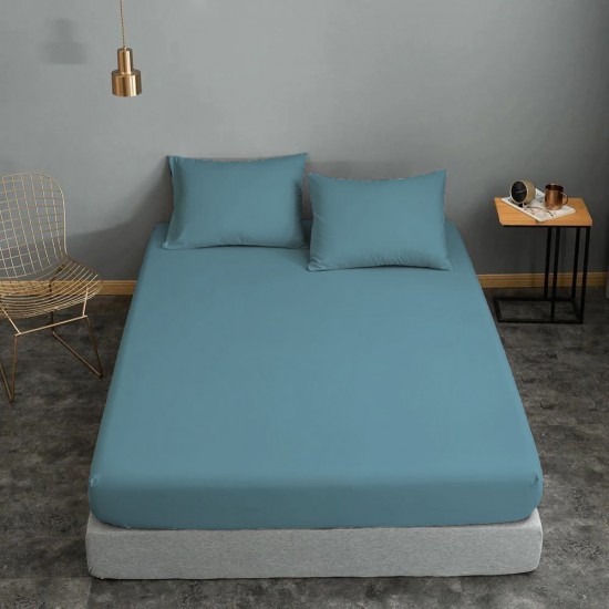 ΣΕΝΤΟΝΙ ΚΟΜΒΟΣ COTTON LINE ΜΟΝΟΧΡΩΜΟ DOLPHIN BLUE ΥΠΕΡΔΙΠΛΟ ΜΕ ΛΑΣΤΙΧΟ 170X200+22