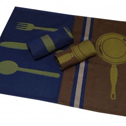 ΣΕΤ ΠΟΤΗΡΟΠΑΝΑ 3ΤΕΜ.ΚΟΜΒΟΣ ΠΙΚΕ 100% COTTON 50X70 KITCHEN CUTLERY   BROWN-DARK BLUE