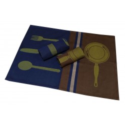 ΣΕΤ ΠΟΤΗΡΟΠΑΝΑ 3ΤΕΜ.ΚΟΜΒΟΣ ΠΙΚΕ 100% COTTON 50X70 KITCHEN CUTLERY   BROWN-DARK BLUE