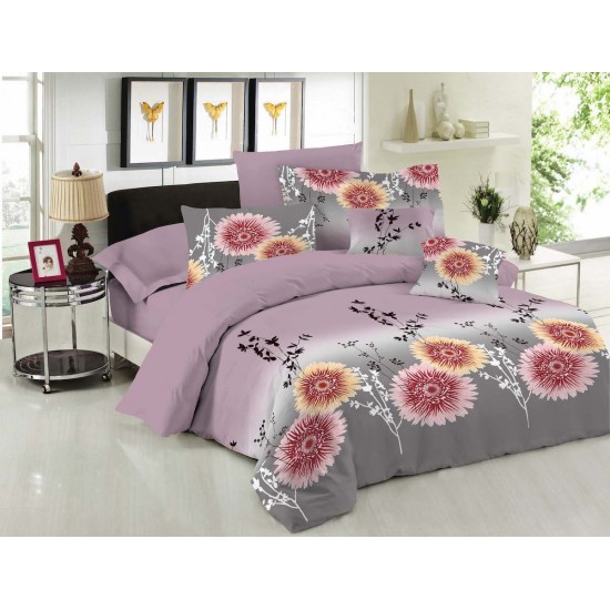 ΣΕΤ ΣΕΝΤΟΝΙΑ LE BLANC PREMIUM COTTON 100% CHRYSANTHEMUM LILAC ΜΟΝΑ ΜΕ ΛΑΣΤΙΧΟ 100X200+33