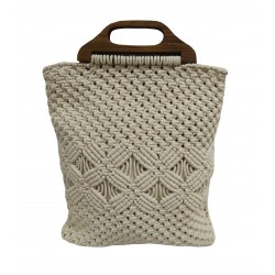ΤΣΑΝΤΑ MACRAME ΚΟΜΒΟΣ 100% ΒΑΜΒΑΚΙ NATURAL WITH WOODEN HANDLE 40X35