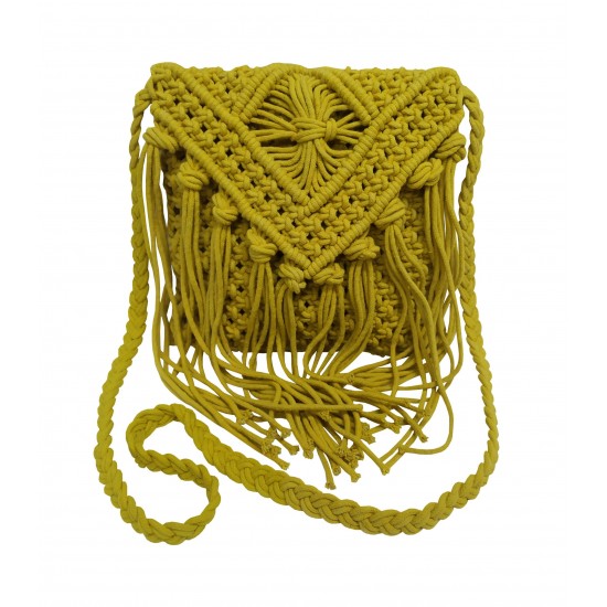 ΤΣΑΝΤΑ MACRAME ΚΟΜΒΟΣ 100% ΒΑΜΒΑΚΙ YELLOW 25X20