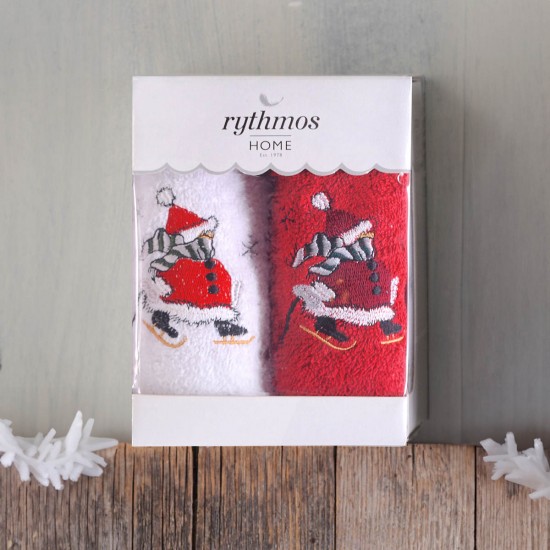 CHRISTMAS TERRY GIFT SET (4 ΧΙΟΝΑΝΘΡΩΠΟΣ) ΠΡΟΣΩΠΟΥ (50X90) ΚΟΚΚΙΝΟ