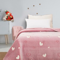 ΚΟΥΒΕΡΤΑ ΦΩΣΦΟΡΙΖΕ ΜΟΝΗ HEARTS PINK ΜΟΝΗ (160X220)