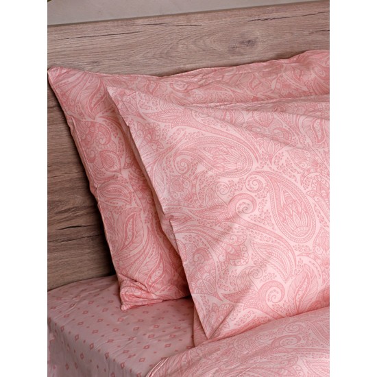 ΣΕΤ ΣΕΝΤΟΝΙΑ COTTON FEELINGS 2040 PINK ΔΙΠΛΟ ΜΕ ΛΑΣΤΙΧΟ (150X205+30)
